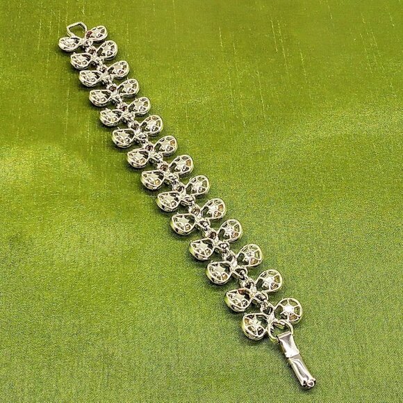 Aurora Borealis Rhinestone Link Silver Bracelet - Picture 2 of 5